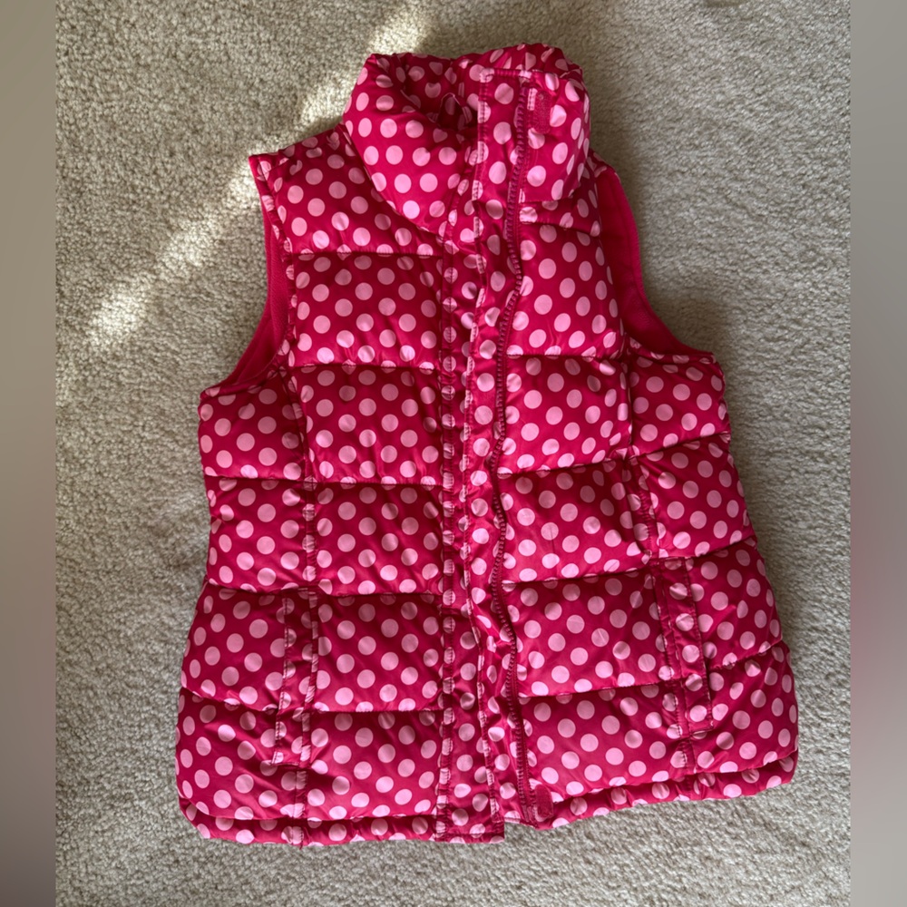 GAP Pink and White Polka Dot Kids Puffer Vest